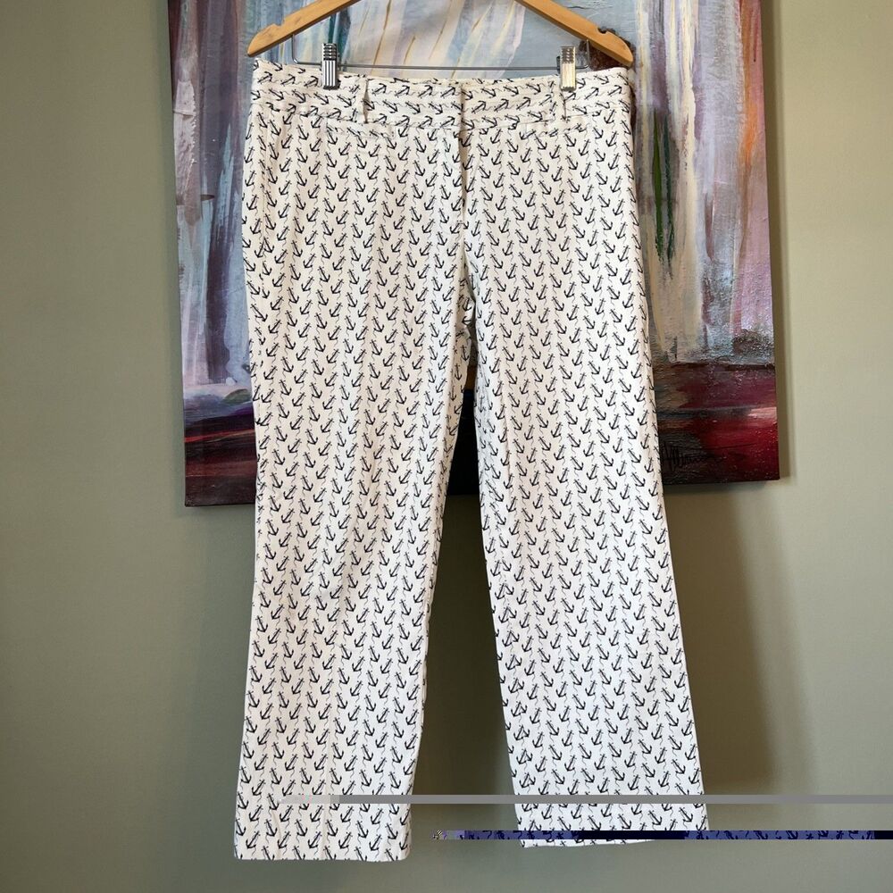 J.Crew City Fit Pants Black White Anchor Print Cropped Women’s Size 8 Stretch